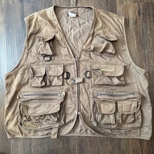 Pflueger Fishing Vest Mens 2XL Brown Multi Pocket Outdoor Utility Gear Fly